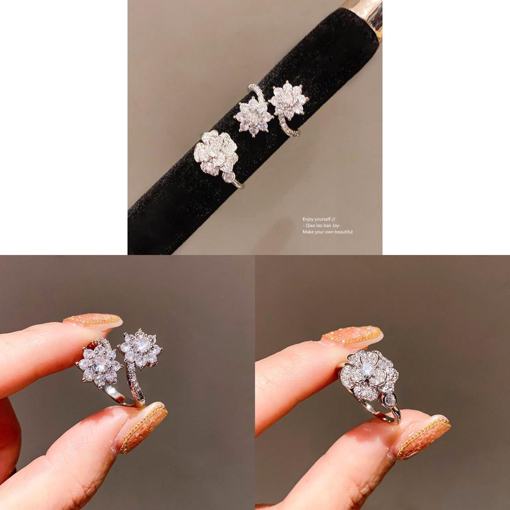 Zircon Flower Minimalist Silver Tone Ring For Ladies Casual Dress Accessory