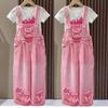 Adorable Girls Summer Outfits Loose Fit Denim Suspenders Set With Colorful T-shirt