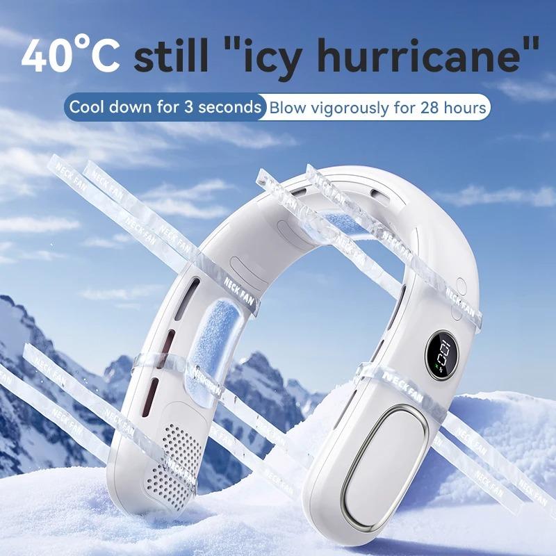 Wearable Neck Fan With TEC Semiconductor Cooling 5-Speed Bladeless Airflow USB Rechargeable Portable For Outdoor