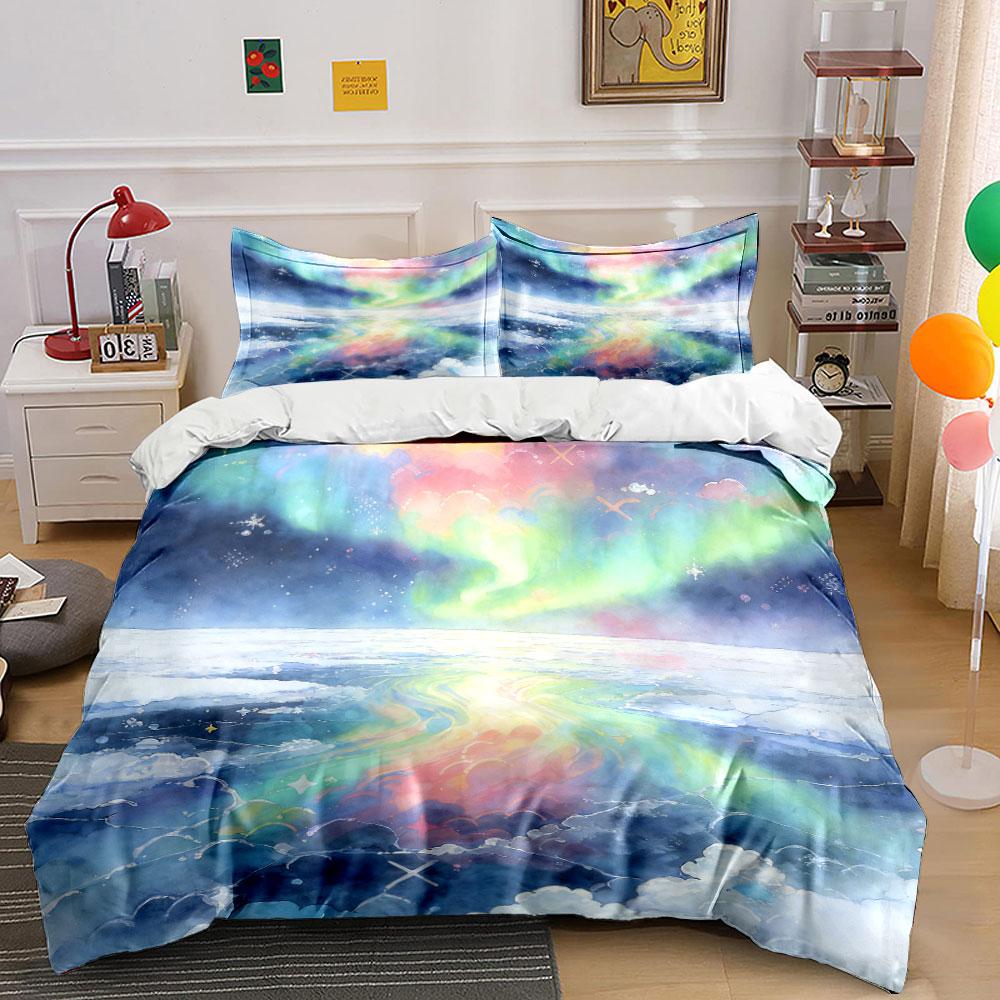 Aurora Landscape Art Set Soft Comfortable Duvet Cover Bedding Set Included 1*Duvet Cover & 2*Pillowcases, Gift