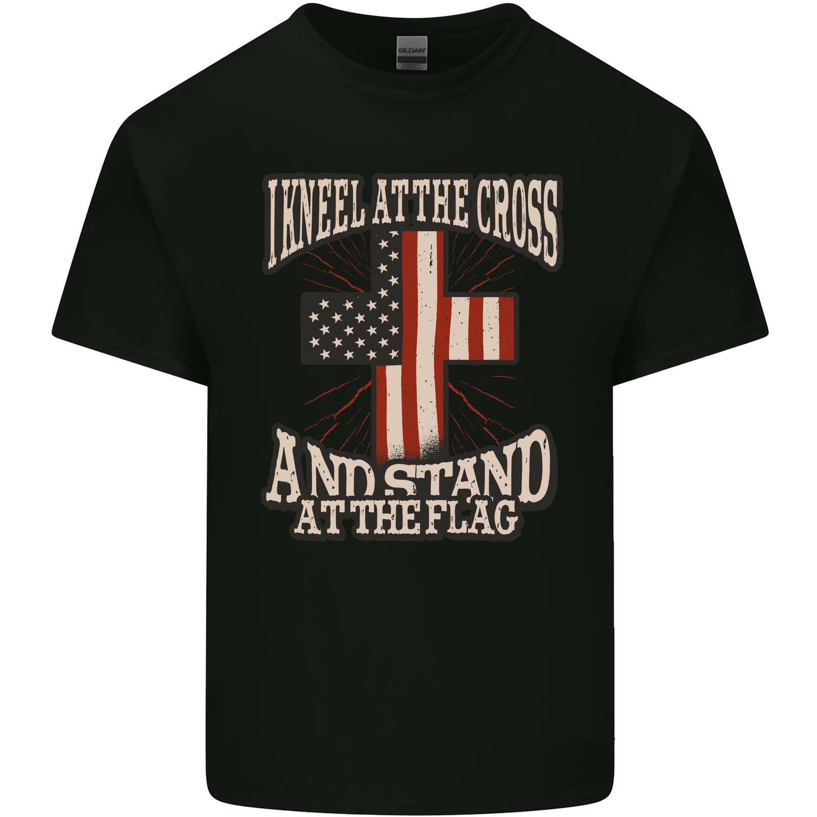 Kneel at the Cross Christian USA Flag Jesus God Kids T-Shirt Childrens 4XL