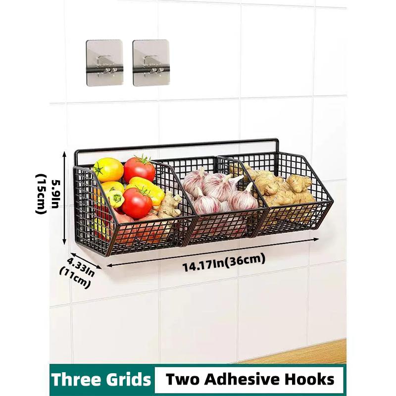 Kitchen Storage Shelf Wall Mounted Bathroom Organizer Basket No Drill Adhesive Mount Rack for Vegetable Fruit Drain Baskets