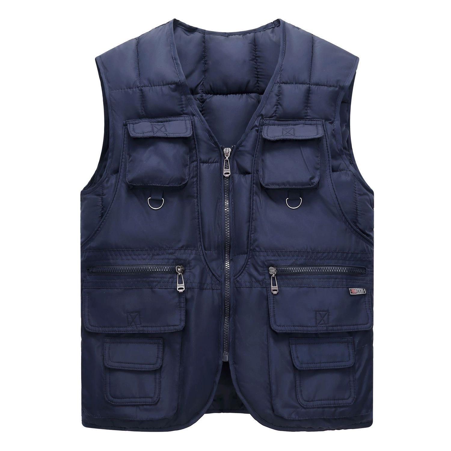 

Down Cotton Vest Vest Thickened Autumn and Winter Multi-pocket Vest Men s Inner Wear Waistcoat Men s Clothing M темно-синий