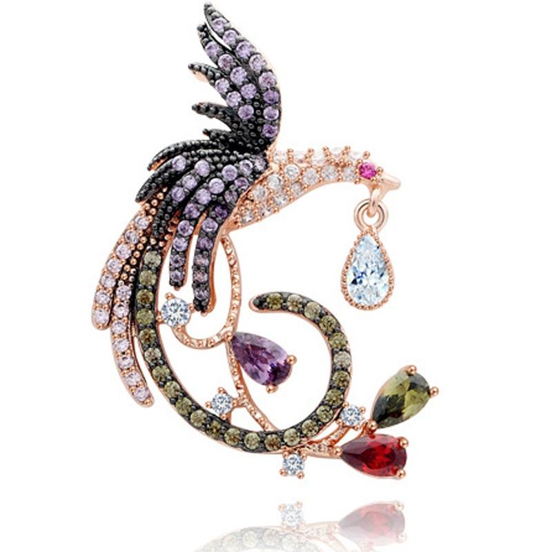 Gold Plated Earring Women Girl Oval Phoenix Stud Earrings Colorful Wedding Enagement Gift