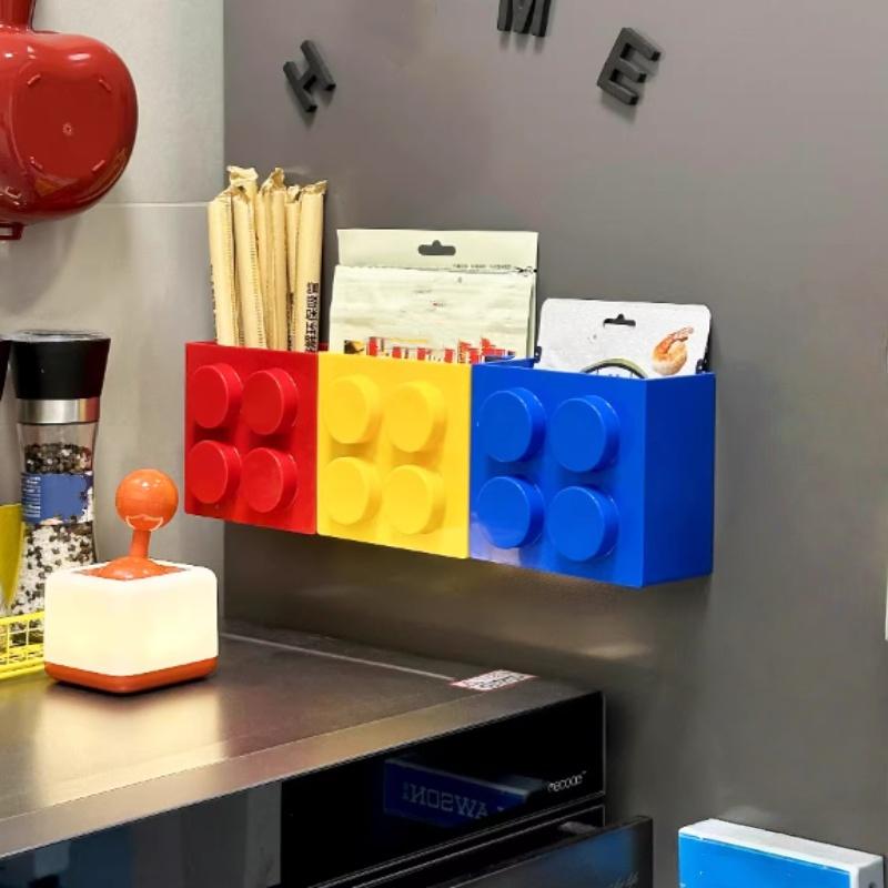1PC building block magnetic refrigerator storage box, DIY decorative shelf, suitable for stationery, blackboard erasers, straws,
