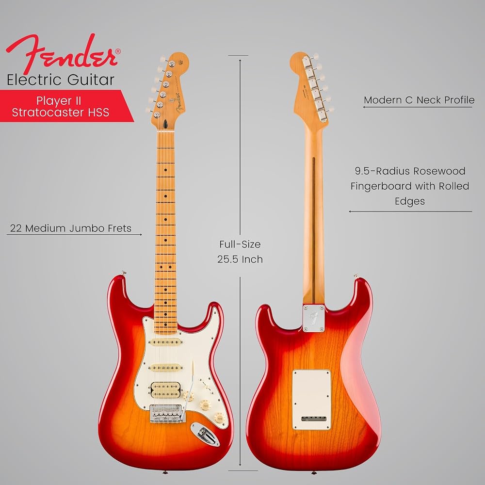 Fender Electric Guitar Player II Stratocaster® HSS, Maple Fingerboard, Aged Cherry Burst with Sof...