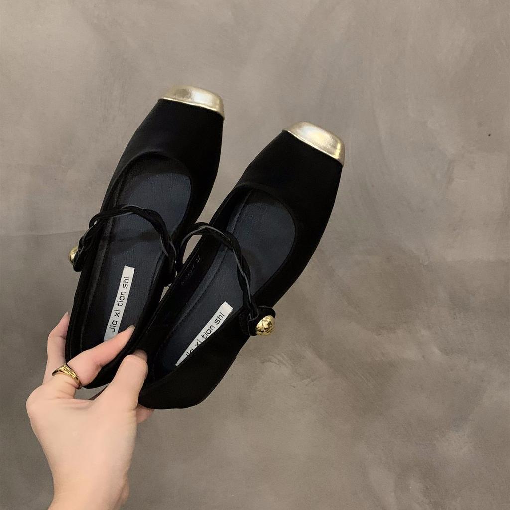 Flat French Black Mary Jane Single Shoes Fairy Shoes Red Evening Gentle Shoes Large Size Women's Shoes 41-43