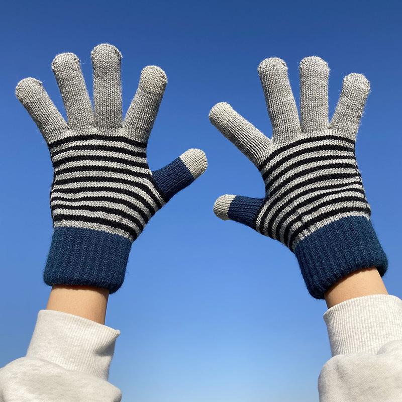 Strickhandschuhe für Damen und Herren zum Radfahren im Winter im Freien, doppellagig, warm und kältebeständig, mit dicken Samthandschuhen aus Touchscreen-Garn