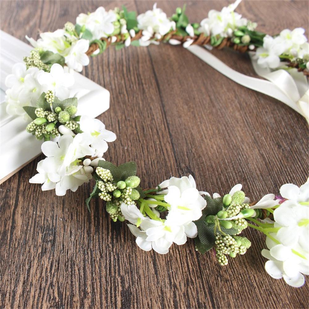 thumbnail image 2 of Trepveter Floral Crown, Adjustable Size Floral Headband Simulation Flower, Polyester Leaves And Flowers, Satin Ribbon, Boho Maternity Photo Props, Wedding Party Prom, White, 1 Count 2 of 14