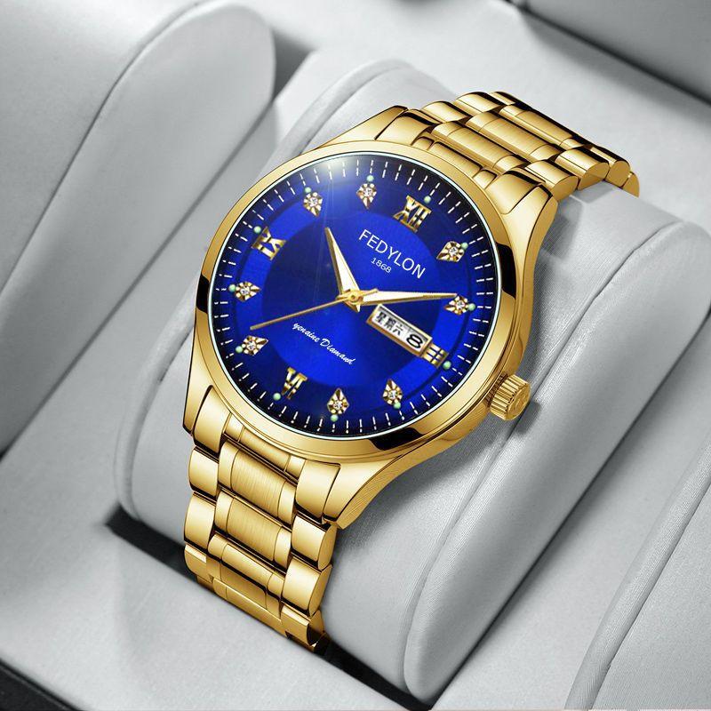 Montre non mécanique Incrustée de diamants Lumineuse Entièrement automatique Montre à quartz Étanche Montre plaquée or