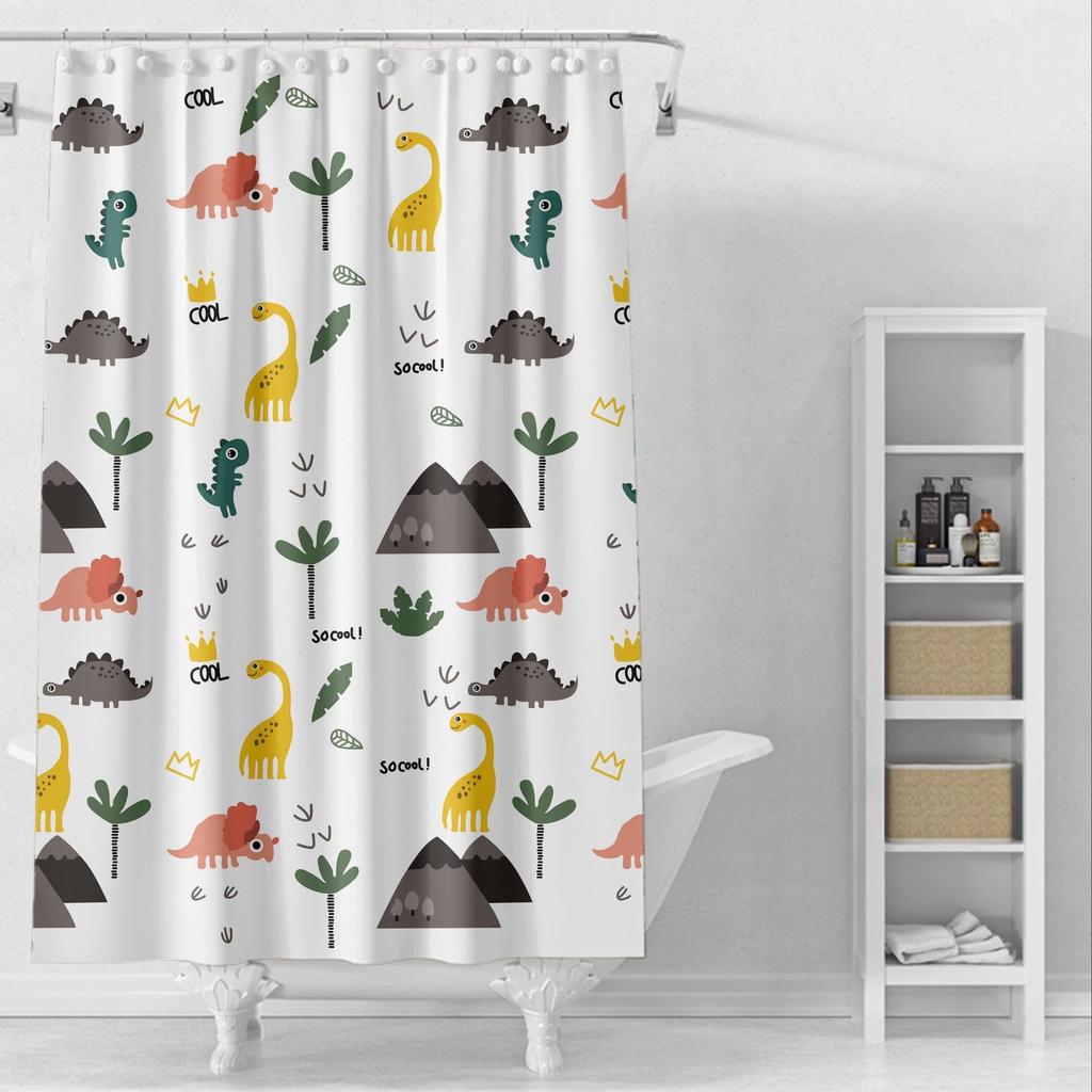 Funny Dinosaur Shower Curtain for Kids Boys,Cartoon Cool Dino Aesthetics Shower Curtain for Bathroom Polyester Fabric with Hooks