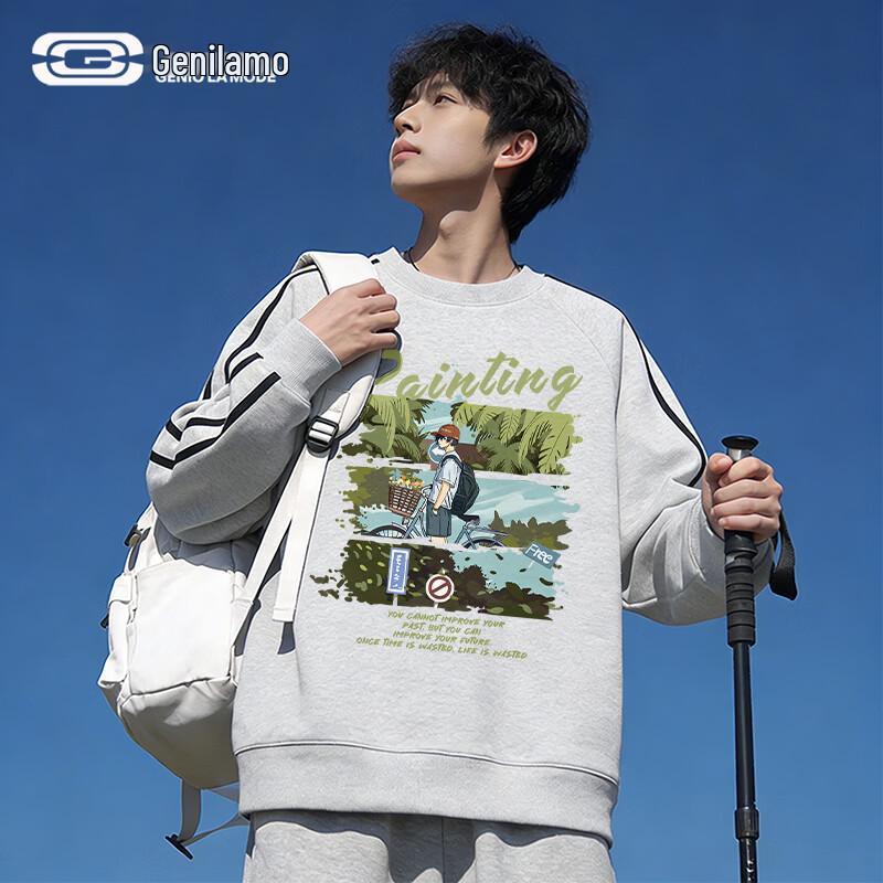GENIOLAMODE Men's Color Block Crew Neck Sweatshirt