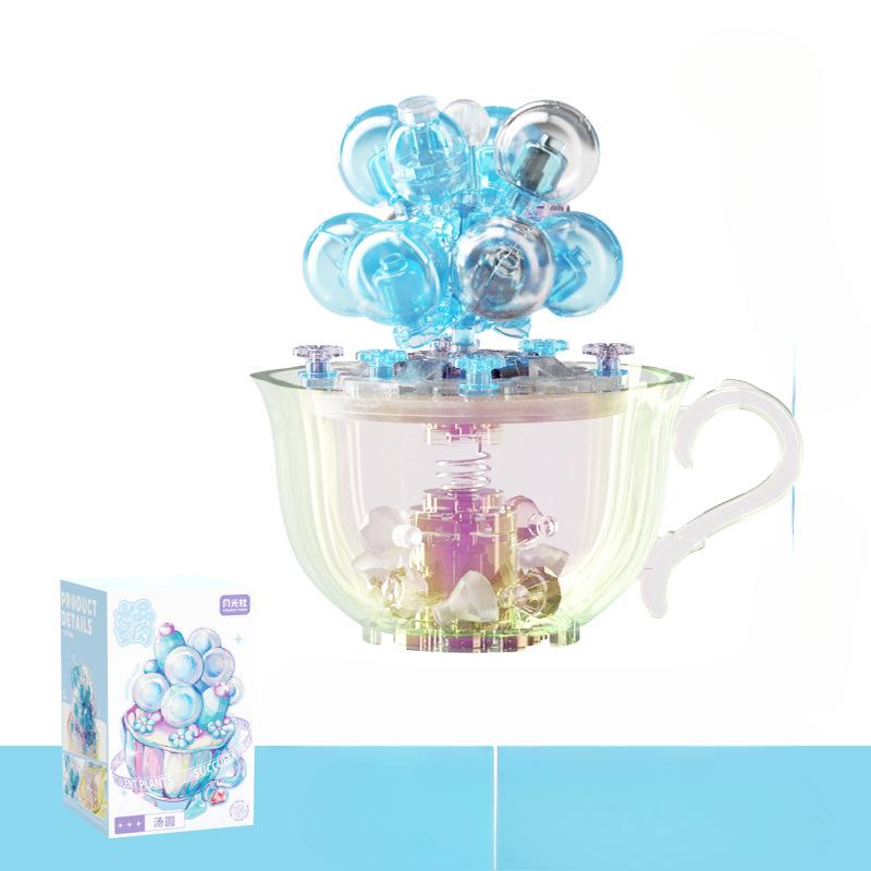 Crystal Succulent Potted Building Blocks  Flowers  Micro-particle Assembled Toys with Lights  Girls' Gifts  Desktop Decorations