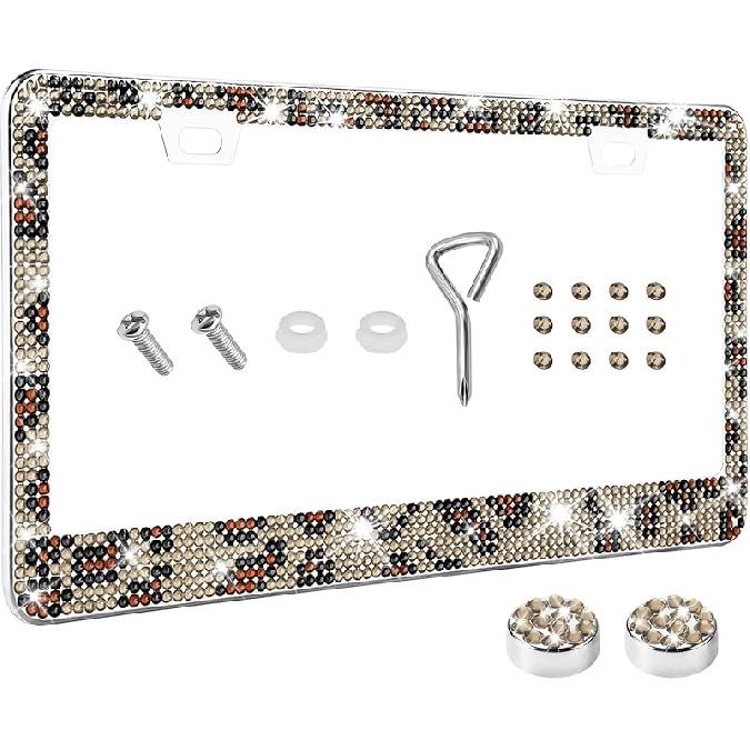 Bling License Plate Frame for Women, License Plate Cover, Sparkly License Plate Frames, Stainless Steel Car Accessories with Diamond Sparkle Glitter