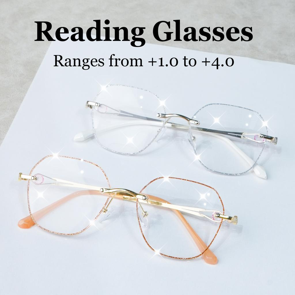 Elegant Rhinestone-Adorned No-Frame Reading Glasses - Lightweight, Comfortable, and Easy To Wear, +1.0 To +4.0