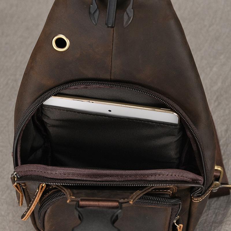 Nowa Męska Skórzana Torba na Pierś Smukła Antykradzieżowa Torba na Ramię Pasuje do iPad Mini Codzienna Sportowa Męska Torba na Ramię Crossbody na Pierś