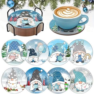 8-teilig/Set mit diamantbemalten Untersetzern mit Schneemann-Muster und Klammern, DIY-Untersetzer für Anfänger und Erwachsene, Kunst- und Bastelbedarf, Geschenke
