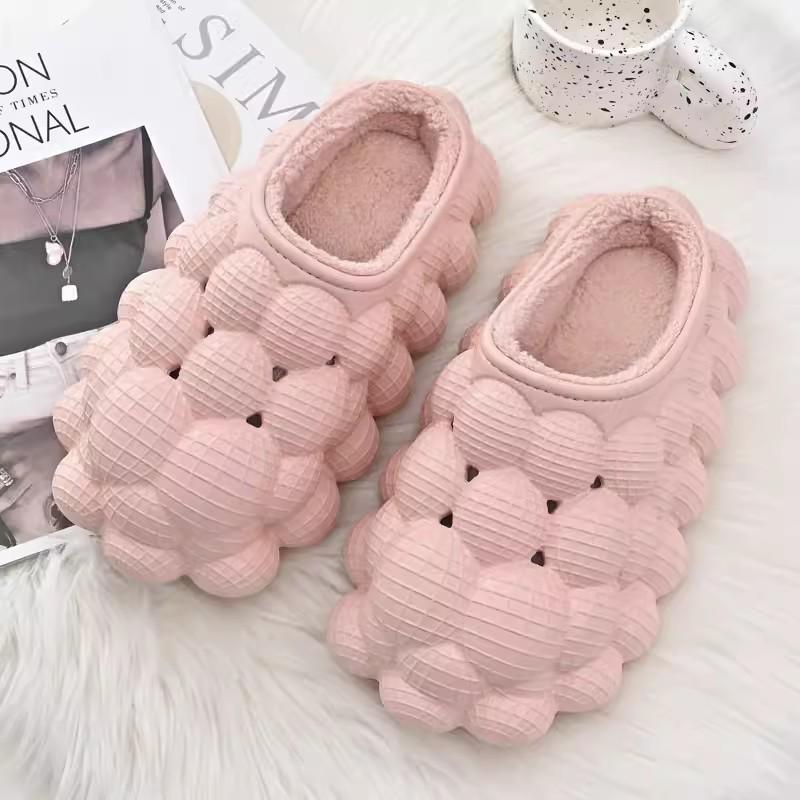 Határokon átnyúló Csúszásmentes Meleg Licsi Pamut Papucs - Vízálló Szőlő Mogyoró Buborék Dizájn