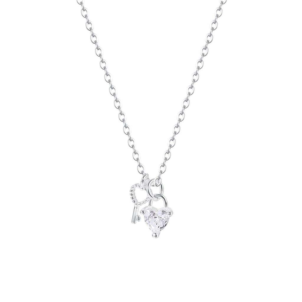 Copper Unique Key Heart Necklace for Women Sweet Fresh Pure Copper Collarbone Chain Jewelry