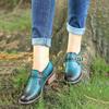 Johnature Zapatos de tacón de cuero genuino para mujer, zapatos de primavera Retro con punta redonda, Color sólido, hechos a mano, zapatos de ocio Silp-on