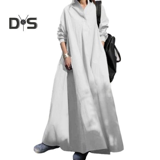 

Женское платье-рубашка с длинным рукавом и V-образным вырезом, однобортное, однотонное, свободного покроя, повседневное, длинное, в уличном стиле L белый