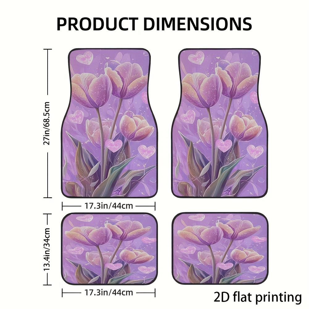 4pcs Car Floor Mats, Pink Heart Surrounding Flowers Dreamy Pattern Polyester Material Universal Fit Easy To Clean All-Season Use