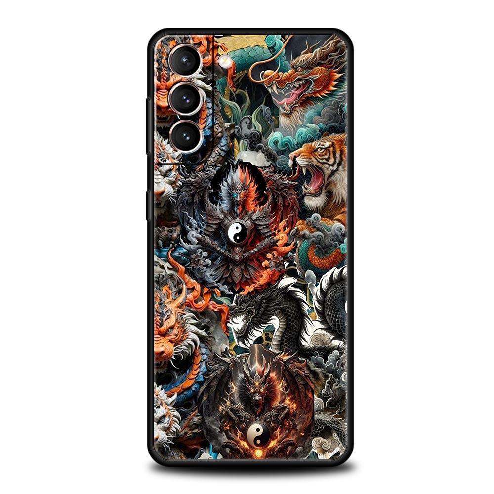 Chinoiserie Loong Flower Dragon Phone Case Cover for Samsung Galaxy S26 S25 S24 S23 S22 S20 S21 FE Ultra S25 Edge Plus Soft TPU