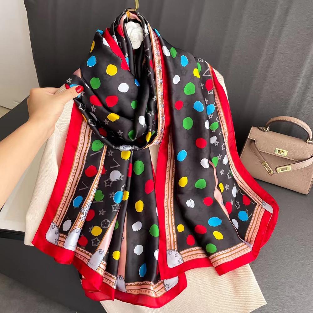 French Design L Silk Scarf Women's Long Satin Spinning Shawl High-end Light Luxury Ins Style Versatile Professional Wear