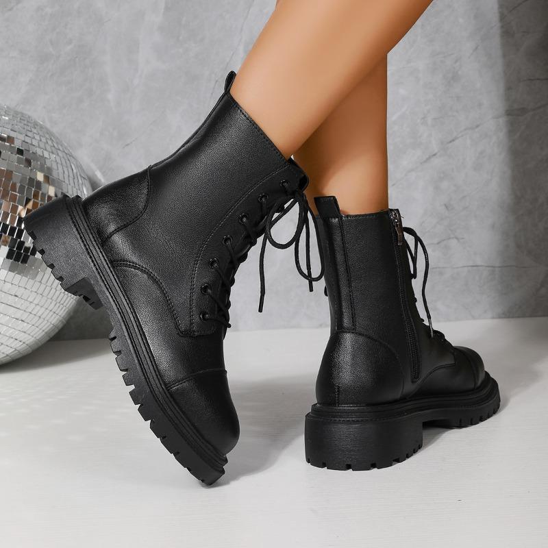 Fashion 2025 High Quality Ladies Shoes Side Zipper Women's Fashion Lace-up Modern Boots Women New Plus Size Best Seller Mid-Calf Boots