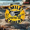 2D Flat Metal Sign Smile Youre On Camera Retro Tin Sign Yellow Round Metal Plate for Bar Home Wall Decor