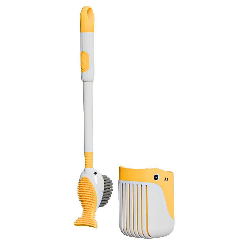 Suction Cup Toilet Brush Refillable Handle Dispenser Cartoon Animal Toilet Brush Long Handle Toilet Brush Bathroom Cleaning Tool жёлтый