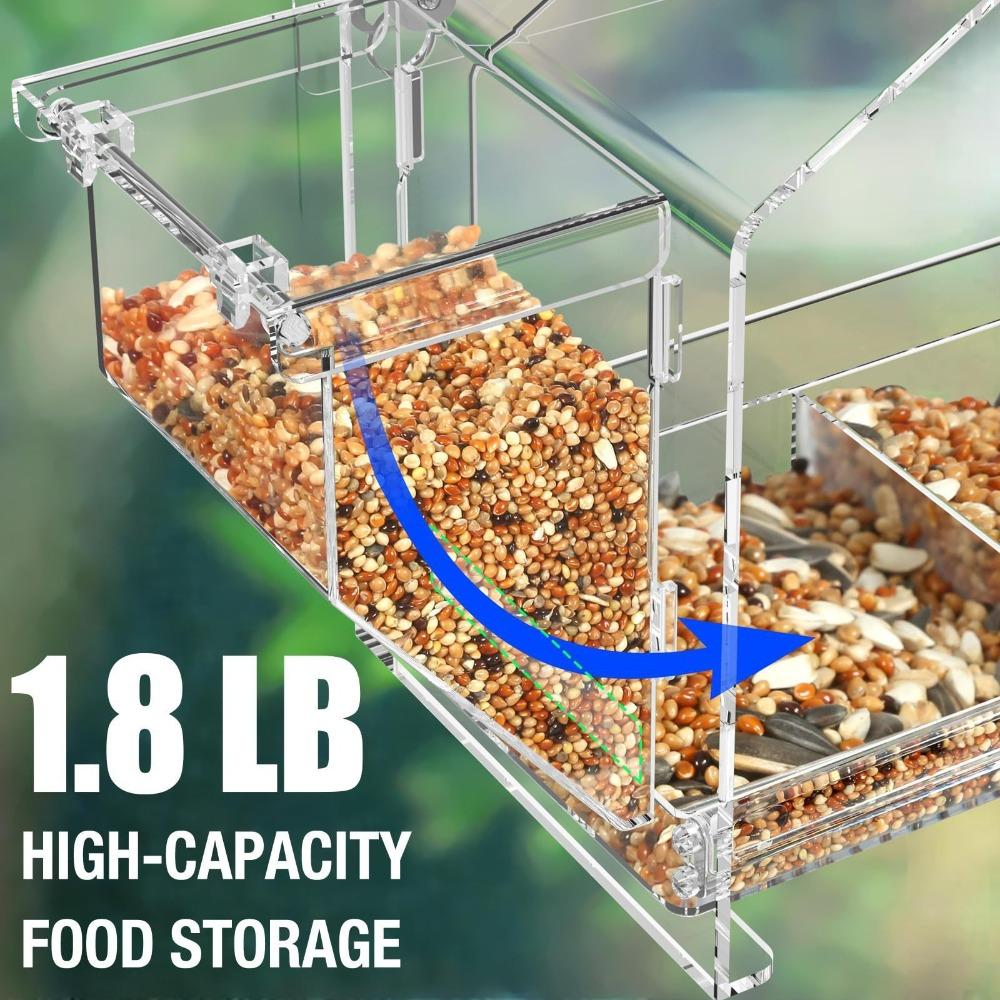 Clear Window Birds Feeder Squirrel-Proof Bird Feeding Trays Bird Food Container  for Sparrow
