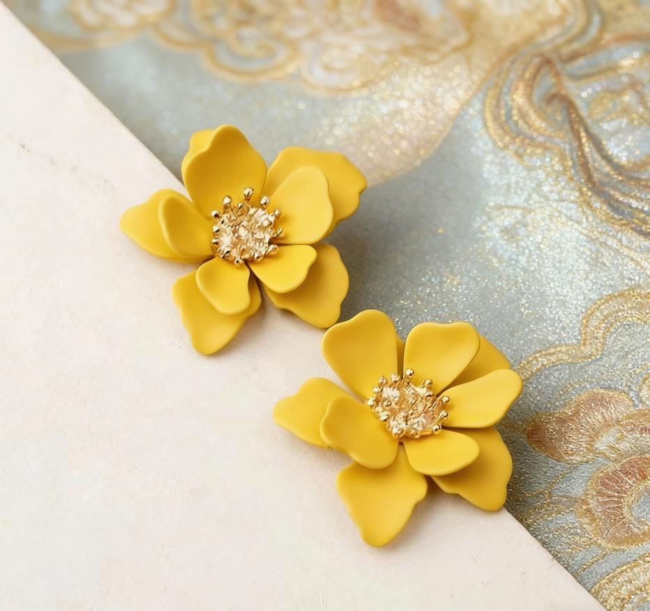 Colorful Floral Earrings - European, American, Japanese, Korean Style, Sweet Multi-Petal Design