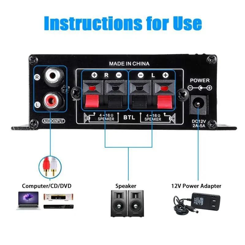 Home Mini Amplifier DC12V Audio Power Amplifier Stereo Subwoofer Bluetooth Player For Home Speakers and Car Media Systems