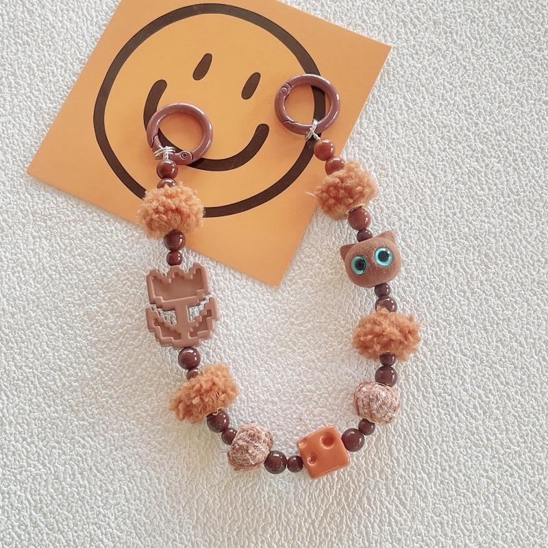Kurze Handgemachte Wollblume Liebes Tasche Perlen Anhänger Internet Berühmtheit Handy Lanyard Tragbare Kette Lanyard