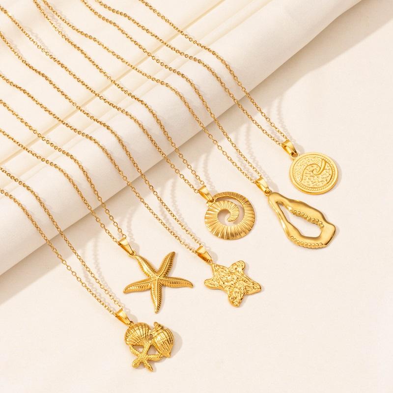 1Pc Waterproof Summer Ocean Animal Starfish Conch Shell Pendant Necklaces Sea Wave Mermaid Tail Aesthetic Collares Jewelry