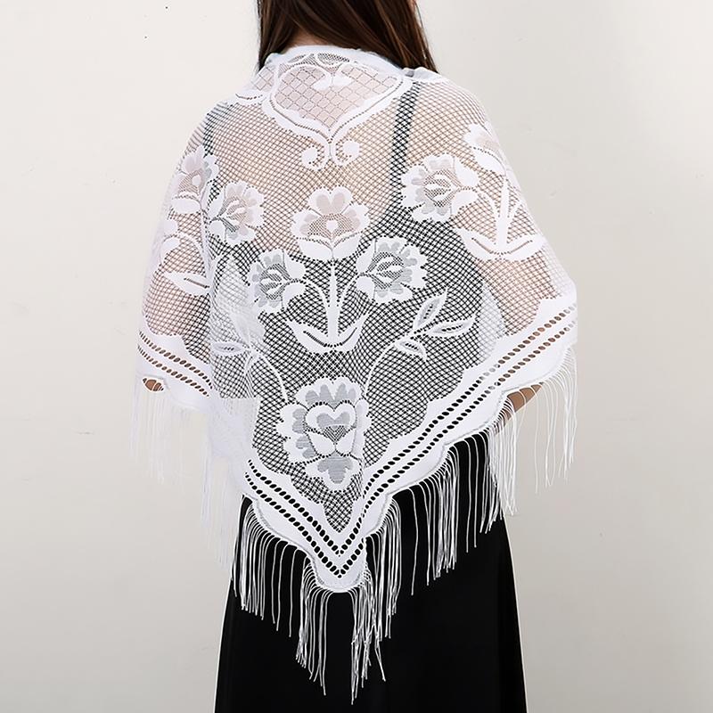 Spanish Mantilla Lace Veil Chapel Scarf For Church Ramadan Hollow Out Embroidery Tessles Stoles Muslim Women Luxury Turban