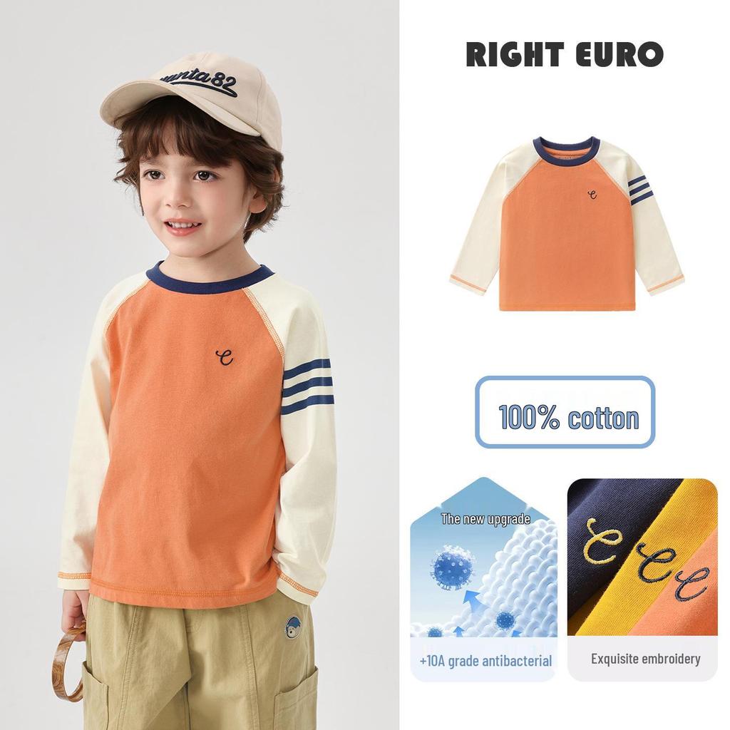 European Boys' Pure Cotton Long-Sleeved T-shirt - Spring/Autumn 2026 Trendy Kids' Base Layer