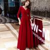 Autumn Red Wedding & Engagement Dress: Elegant Toast Dress for Brides