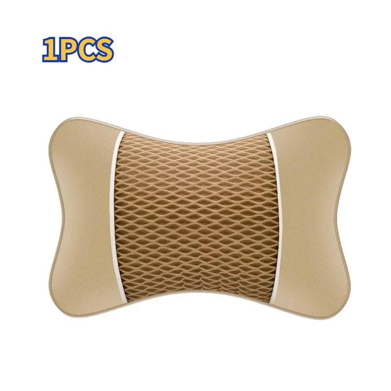 

Leather Knitted Car Pillows Headrest Neck Rest Cushion Support Seat Accessories Auto Black Safety Pillow Universal Auto Decor бежевий