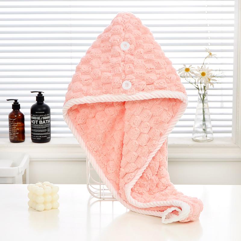 New polyester brocade coral fleece cloud grid shower cap shampoo dry hair towel, household absorbent dry hair cap bag head towel