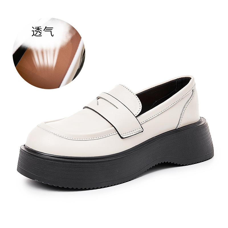 Foam sole leather loafers women's 2025 spring new small leather shoes British style single shoes women's platform commuter women's shoes