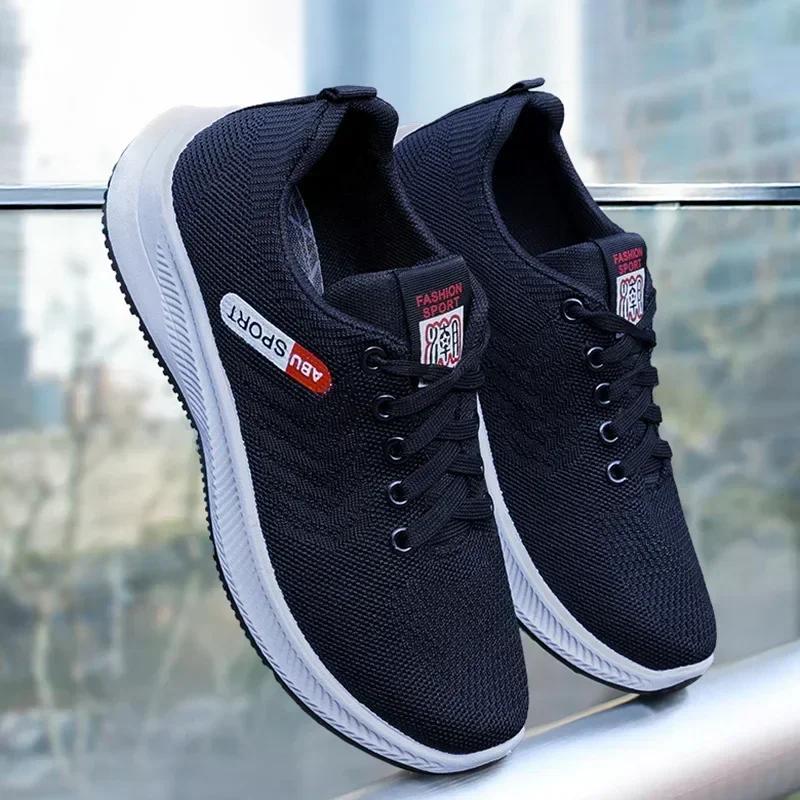 Man Casual Shoes Mens Sports Athletic Shoes Solid Black Trainers Size 39-44 Men Sneakers Lightweight Running Shoes