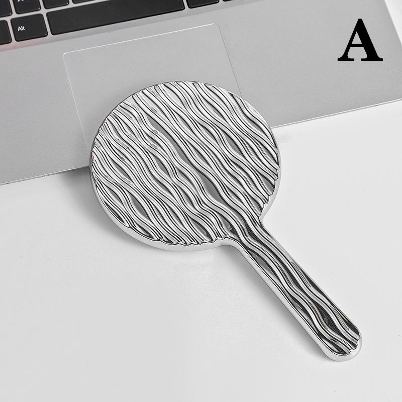 

Round Mirror Mini Hd Beauty Handle Mirror Travel Portable Hand-Held Beauty Mirror For Women Cosmetic Makeup Mirror A срібний