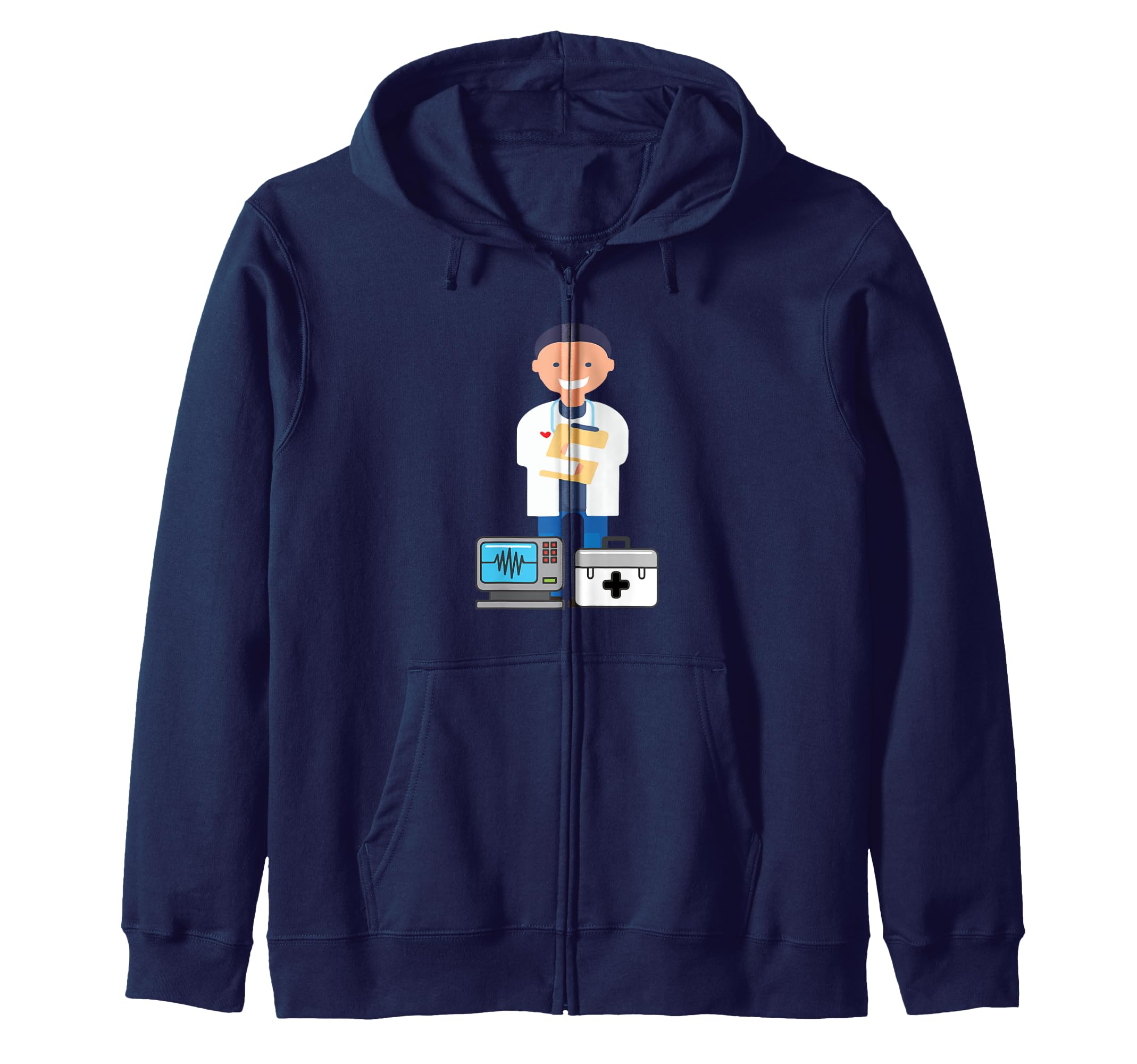 

Зажим Сердце Фартук ЭКГ Смешная Толстовка на молнии Доска, и Доктор! синий
