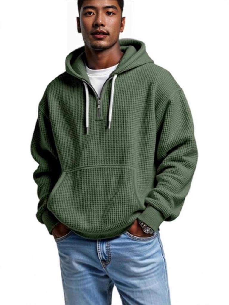 Men's 3D Print Double Hood Zipper Sweatshirt - Waffle Knit Cross Design (2025 New Arrival)