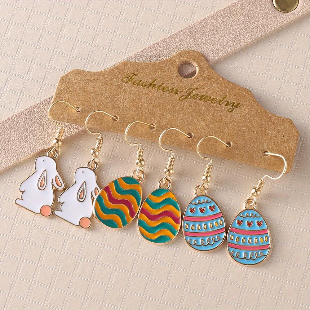 6pcs/set Rabbit Egg Design Dangle Earrings for Women Cute Cartoon Easter Earrings Party Jewelry Gifts