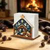 Wooden Christmas Napkin Holder Christmas Nativity Scene Pattern Tissue Organizer  Bar
