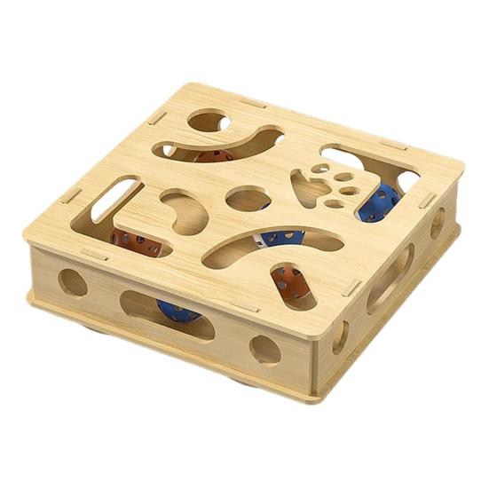 Cat Scratch Puzzle Box Interactive Enrichment Box Cat Nail File Self-Play Maze Box with Bell Balls Scratcher for Cats Hunting Mental Stimulation
