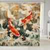 Japanese Style Shower Curtain Set,Red Sun And Crane Bathroom Decor For Kids Adults,Oriental Ukiyoe Bathroom Set Vintage